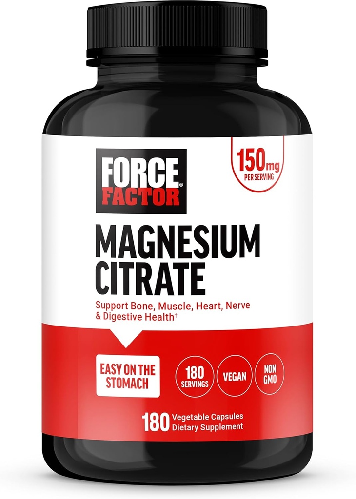 Citrato de magnesio, suplemento de magnesio para mujeres y hombres para apoyar el hueso, el músculo, el nervio, la digestión y la salud cardíaca, fácil en el estómago, Vegan, suministro de 6 meses, 180 cápsulas