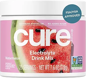 Cure Hydration ¦ Plant-Based Electrolyte Drink Mix Silencio No Añadido Sugar ← FSA-HSA Silencioso de alivio de la deshidratación Hecho con agua de coco ← No-GMO Silencio Vegan Silencio 28 Serviciones Jar - Watermelon