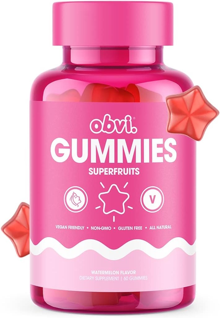 Obvi Superfruit Gummies ← Vegan Multivitamínico, apoya la producción saludable de colágeno para la piel de glaseado, antioxidante y vitaminas para la salud inmunitaria ← Non-GMO, Gluten-Free  durable Watermelon Flavor, 60 Gummies
