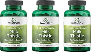 Swanson Milk Thistle - Herbal Liver Support Supplement - Natural Formula Helping to Maintain Overall Health & Wellbeing - (100 Capsules, 500mg Each) 3 Pack