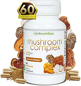 VH Nutrición Mushroom Suplemento Silencioso Mushroom Complex for Vitality Support* 1400mg ¦ Adaptagen Formula Incluye: Lions Mane, Chaga, Reishi, Extracts ⋅ 60 Capsules