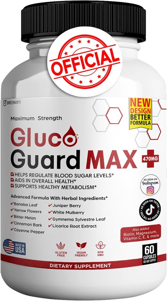 Gluco Guard Max Daily Wellness Support Suplemento con Vitaminas, Minerales y Herbs – Cromo, Magnesio, Banaba, Melón Bitter y Zinc – No GMO, Libre de gluten – 60 cápsulas