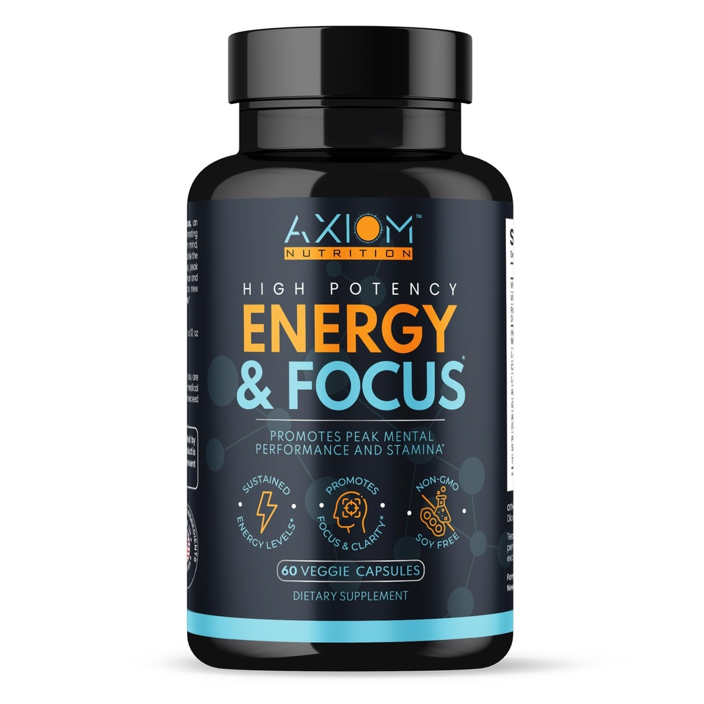 Energy and Focus - Extra Strength 200mg Caffeine and Lions Mane Mushroom Suplemento, 60 cápsulas - con Alpha GPC, L-Theanine, L-Tyrosine para apoyar la función cerebral y la concentración