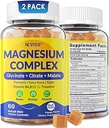 Magnesium Complex Gummies 400mg, Magneisum Glycinate Citrate Malate + Turmeric, GABA, B6 B12, Kava Kava, L-Theanine for Sleep, Calm, Relax, Energy, Magnesium Gummies for Women Men, Vegan, 2 Pack