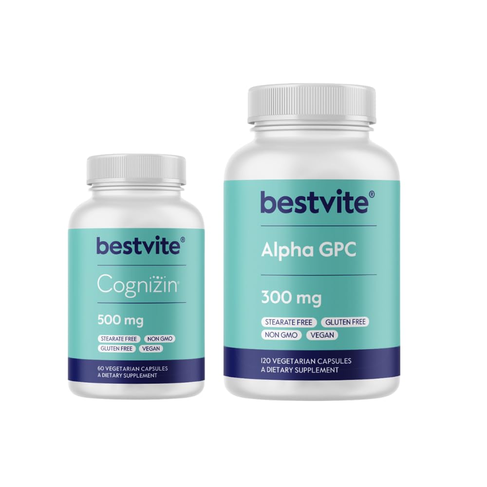 BESTVTIE Cognizin 500mg " Alpha GPC 300mg - No Stearates - Suplementos cerebrales para memoria y enfoque
