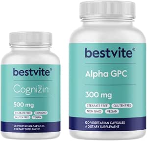 BESTVTIE Cognizin 500mg " Alpha GPC 300mg - No Stearates - Suplementos cerebrales para memoria y enfoque