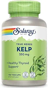 Solaray Kelp 550 mg con ácido fólico para la función tiroidea saludable, Energía & metabolismo Apoyo Silencioso no transgénico Silencio 180 VegCaps