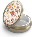 Pill Case Pill Box with Mirror Retro 3 Compartment Small Pill Case for Purse or Pocket Bronze Small Roud Pill Box or Vitamins, Fish Oil, Supplements, Pill Containe Travel Gifts（Retro Red Flowers）