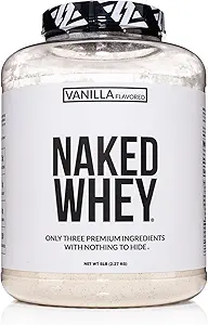 NAKED Vanilla Whey Protein Powder - All Natural Grass Fed Whey Protein Powder, Vanilla Flavor, Organic Coconut Sugar, 5Lb Bulk, GMO-Free, Soy Free, Gluten Free - 61 Servings