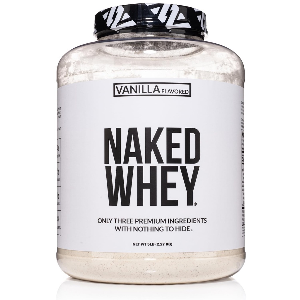NAKED Vanilla Whey Protein Powder - All Natural Grass Fed Whey Protein Powder, Vanilla Flavor, Organic Coconut Sugar, 5Lb Bulk, GMO-Free, Soy Free, Gluten Free - 61 Servings