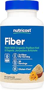 Nutricost Fiber Capsules con Prebiótico Fiber Suplemento 150 Cápsulas - CCOF Suplemento certificado, Hecho con Psilio Orgánico Husk & Organic Jerusalem Artichoke, Gluten Free, 3 G Por Serving