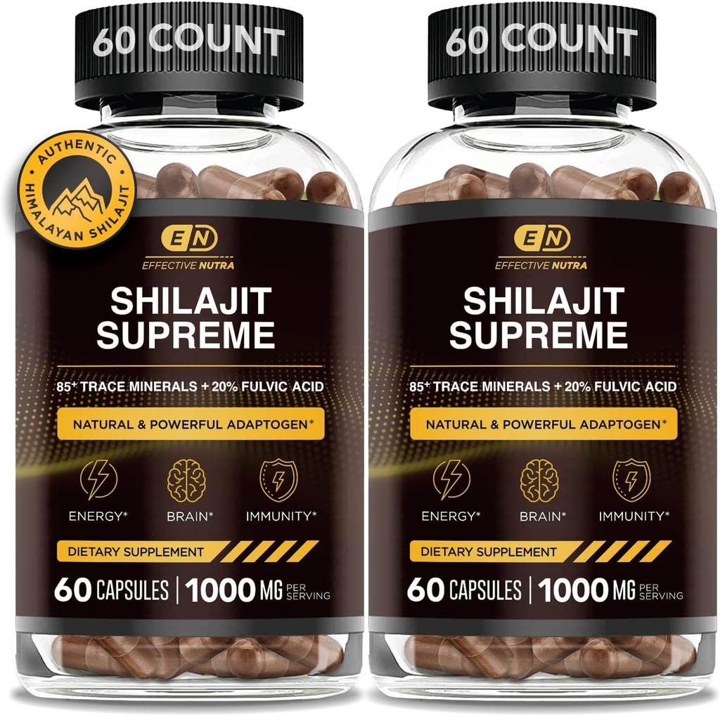 EFFECTIVE NUTRA Pure Shilajit Capsules for Men & Women - Pure Himalayan Shilajit for Men & Women - High in Trace Minerals & Fulvic Acid - 10000mg of Authentic Shilajit Extract per Serving (120 Count)