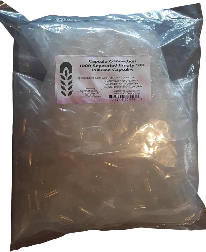 Capsule Connection Separated Empty Pullulan Capsules, 00" Tamaño, Vegan & Vegetariano (1000)