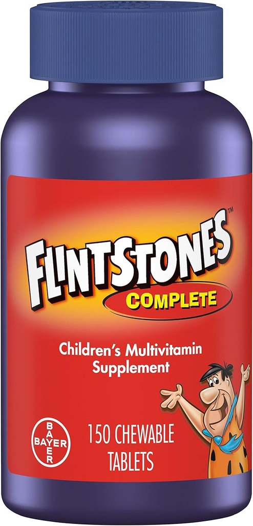 Flintstones Chewable Kids Vitamins, Multivitamina completa para niños y niños pequeños con hierro, calcio, vitamina C, vitamina D &amp; más, 150ct