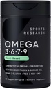 Sports Research® Vegan Omega 3-6-7-9 - 1200 mg de ácidos grasos omega multi-spectrum Certified Non-GMO Fórmula con hebilla de mar y aceite de borrado - 90 Veggie Softgels