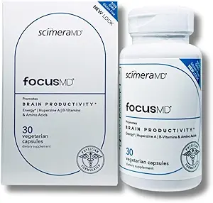 Suplemento cerebral ScimeraMD® FocusMD con café orgánico nootrópico, huperzina A para la memoria, el foco y la energía, 30 TC