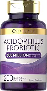 Carlyle Acidophilus Probiotic Capsules for Women and Men TEN 500 Million CFU TENIDO 200 Píldoras TENIDO Lactobacillus Suplemento ANTE No GMO y Gluten Free