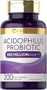 Carlyle Acidophilus Probiotic Capsules for Women and Men TEN 500 Million CFU TENIDO 200 Píldoras TENIDO Lactobacillus Suplemento ANTE No GMO y Gluten Free