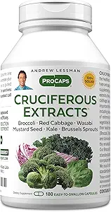 ANDREW LESSMAN Cruciferous Extracts 180 Capsules - High Levels of Glucosinolates and Sulforaphane from Broccoli, Red Cabbage, Mustard Seed, Wasabi, Brussels Sprouts and Kale Extracts, No Additives