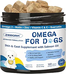 Omega 3 para perros con aceite de salmón, aceite de pescado para perros Skin and Coat Suplemento, Alivio de alergia al perro, Tratamiento de punto caliente, Anti cama, Hip &amp; Soporte conjunto con EPA & DHA, Biotina, Vitamina E