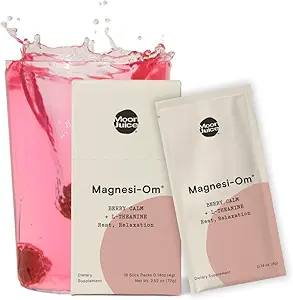 Moon Juice - Magnesi-Om, Berry &amp; Blue Lemon - Sticks (14 Servings) - Apoyo a la salud cerebral, descanso - Magnesium Powder - L-Theanine - Regularidad - 100% Traceable - Vegan, No GMO - 0.14oz
