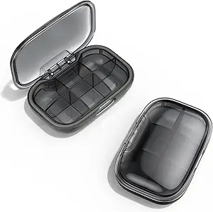 6 Organizador de píldoras de viaje, Moisture Proof Case for Pocket Purse, Daily Portable Medicine Vitamin Container, Fish Oil and Supplement Box (Black)