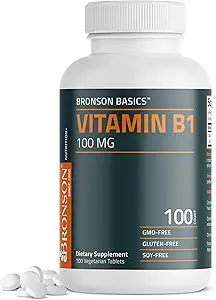 Bronson Vitamina B1 100 mg, No GMO, 100 Tabletas Vegetarianas