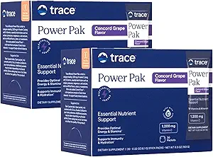 Trace Minerals Power Pak - Suplemento diario de salud con vitaminas " Minerales - Apoya la salud inmunitaria " Hidratación - Concord Grape (60 Servimientos)