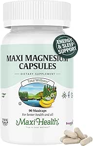 Maxi Health Magnesium Capsules - Producción de energía - Muscle & Nerve Health - Soporte de bonificación - Suplemento de magnesio del óxido de magnesio, magnesio Glycinate Chelate y Citrato de magnesio - 90 Conde de Maxi Health