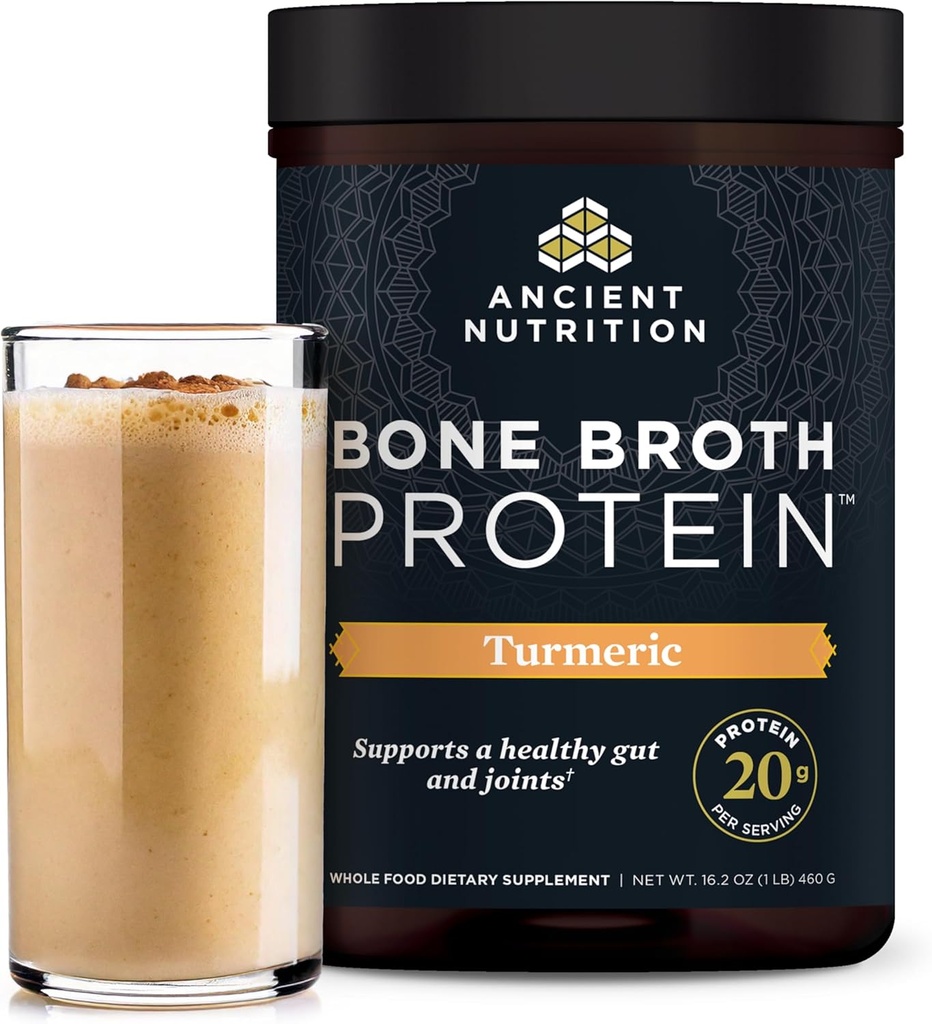 Antiguo Grado de Nutrición Fed, Cage Free, Broth de Bone Protein Powder, 20g Proteína, Peptides de Collagen Hidrolyzed, Keto & Paleo Friendly, soporta la salud conjunta " Gut, Turmérico, 20 Serviciones