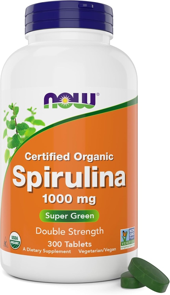 AHORA Foods Organic Spirulina 1000mg Tablets - 300 Conde - Non-GMO, Super Green Whole Food Supplement - Double Strength 1000 mg - Naturally Occurring Beta-Carotene (VIT A), B-12 y GLA