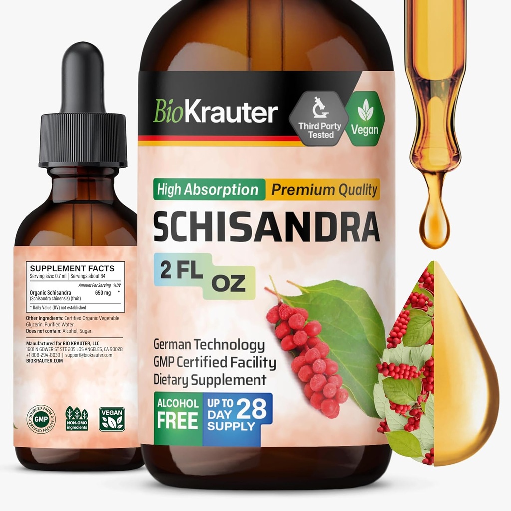 BIO KRAUTER Schisandra Berry Drops - Natural Schisandra Suplemento para Mood Support - Alcohol &amp; Sugar Free Extract - 2 Fl.Oz.