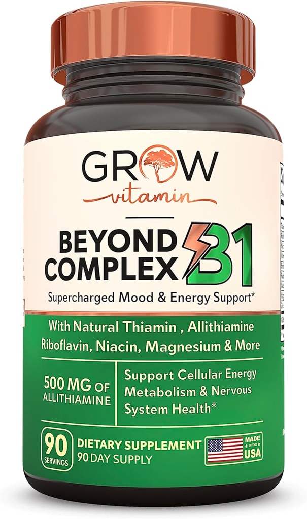 vitamina Más allá del Complejo B1 - Allithiamine Natural Vitamina B1 Suplemento con B-Vitamin esenciales, Thiamin, Niacin, Biotina, Magnesio &amp; Más - Apoya Energía, Mood & Nervous System - 90 cápsulas