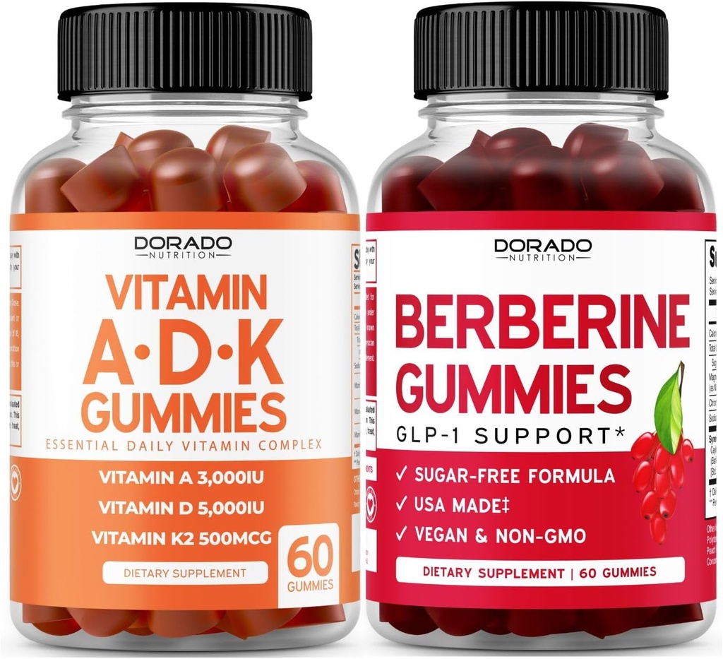 ADK Gummies Vitamina D3 K2 (60 Gummies) Sugar Vitamina Gratuita D3 K2 - Suplemento con D & K - 10 Vegan Suplemento - Berberine Gummies with Ceylon Cinnamon for Adult - Non GMO &amp; Made in USA