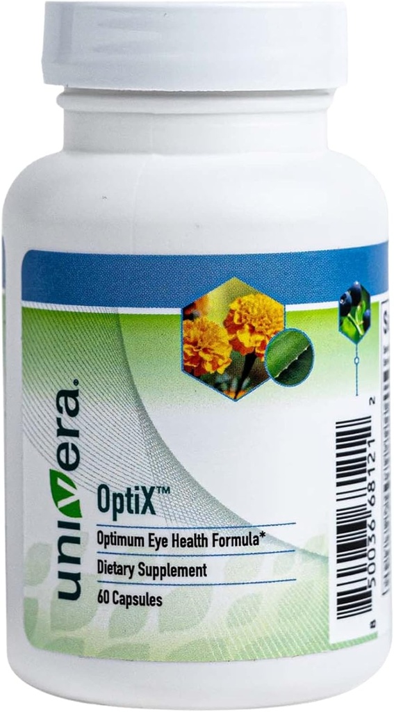 Univera OptiX, Vitaminas Oculares, Lutein, Zeaxanthin, Vitamina C, Zinc, Beta Caroteno, Bilberry, Selenium, Soporta Strains Oculares, Mantiene Lentes Oculares Saludables, 30 Day Supply