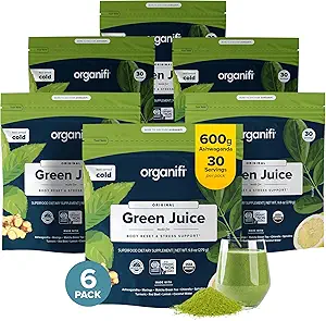 Organifi Green Juice - Organic Superfood Powder - 180-Day Supply - Organic Vegan Greens - Helps Decrease Cortisol - Provides Better Response to Stress - Supports Weight Control - Total Body Wellness