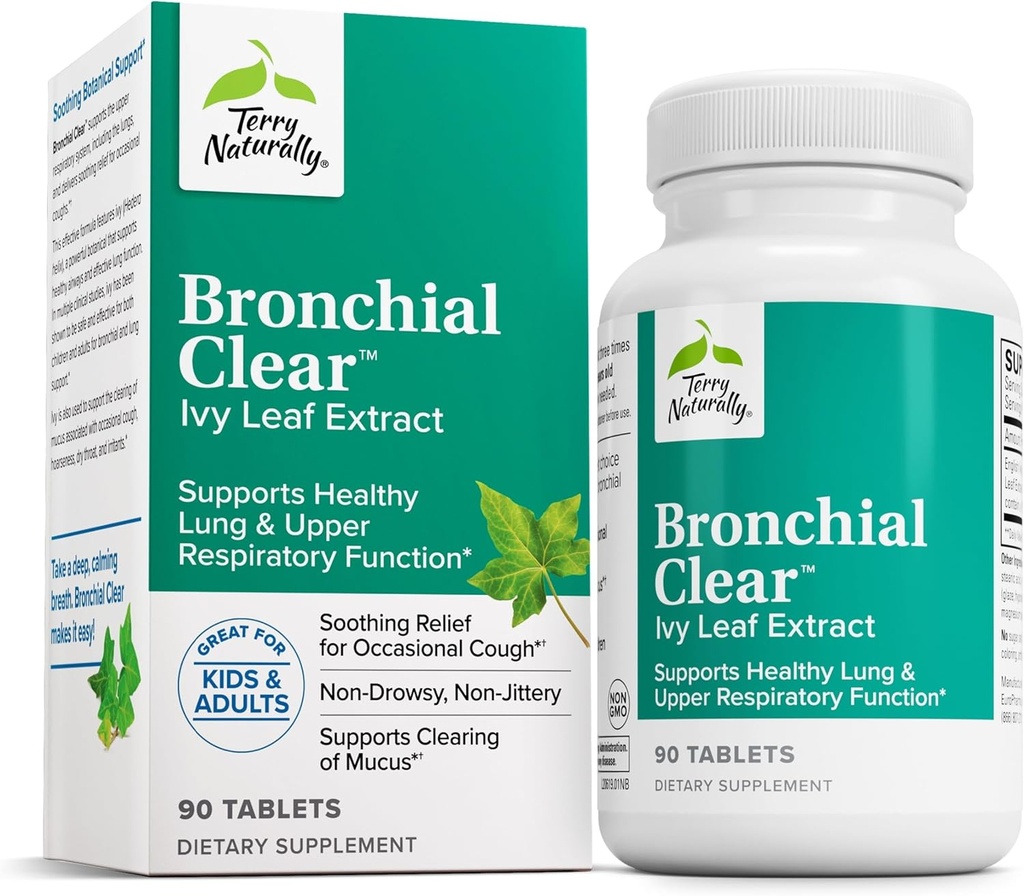 Terry Naturalmente Bronchial Clear - 90 Tabletas - Soothing Lung & Upper Respiratory Function Support Supplement, Non-Drowsy, Non-Jittery - Non-GMO, Gluten-Free - 90 Servings
