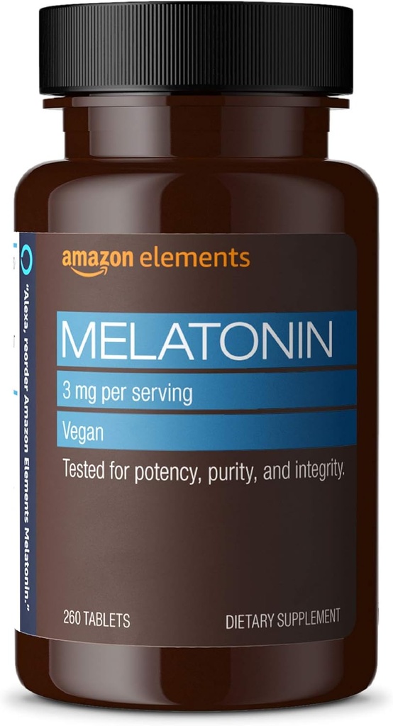   Elements Melatonin 3mg, Helps with occasional sleeplessness, Vegan, Unflavored, 260 Tablets, 8 month supply (Packaging may vary)