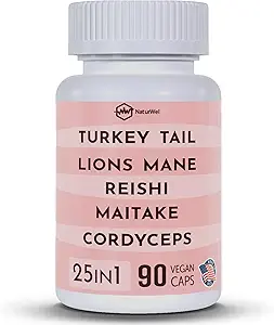 Turkey Tail 3000mg Lions Mane 3000mg Reishi 1500mg Mushroom Blend with Chaga Maitake Cordyceps Shiitake Field | Mushroom Blend | Focus Pills - 90 Count (90 Count Pack of 1)