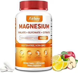 Suplemento Complejo de Magnesio de Magnesio Triple Suplemento Complejo de Magnesio, 400 mg de Glycinate de Magnesio, Malate, Citrat, Alta Absorción Apoyo sueño, músculo y relajación,120 cápsulas Vegan
