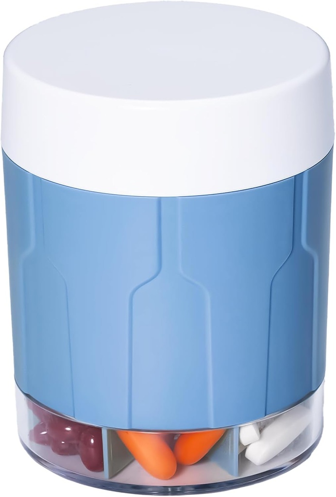 Betife Extra Large Supplement Organizer,Weekly Pill Organizer Bottle, Daily Pill Dispenser with 7 Large Compartments, Organizer to Hold 7 Day Vitamin Medication,21 Labels and a Cleaning Brush (Blue)
