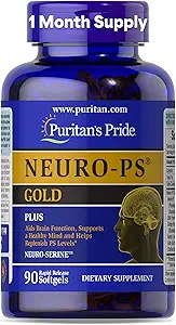Pride de Puritan Neuro-PS® Gold Plus Neuro-SerineTM con Gingko Biloba y DHA, suplemento dietético avanzado para función cerebral, salud y soporte de memoria, 1 mes de suministro, 90 Rapid Release Softgels
