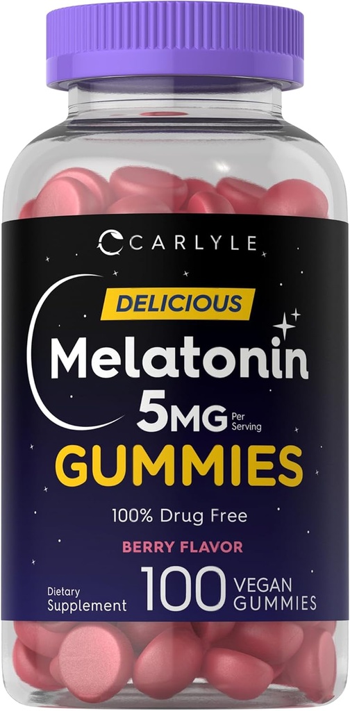 Carlyle Melatonin 5mg Gummies Silencio 100 Conde Silencio Berry Flavor  100% Drug Free ← Non-GMO, Gluten Free Supplement