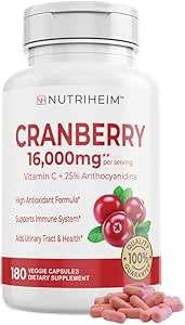 Píldoras extractoras de arándano Suplemento 25% Proanthocyanidins with Vitamin C - Urinary Tract, Skin, Immune Support - 180 Veggie Capsules - Non-GMO, Gluten-Free, Vegan Friendly