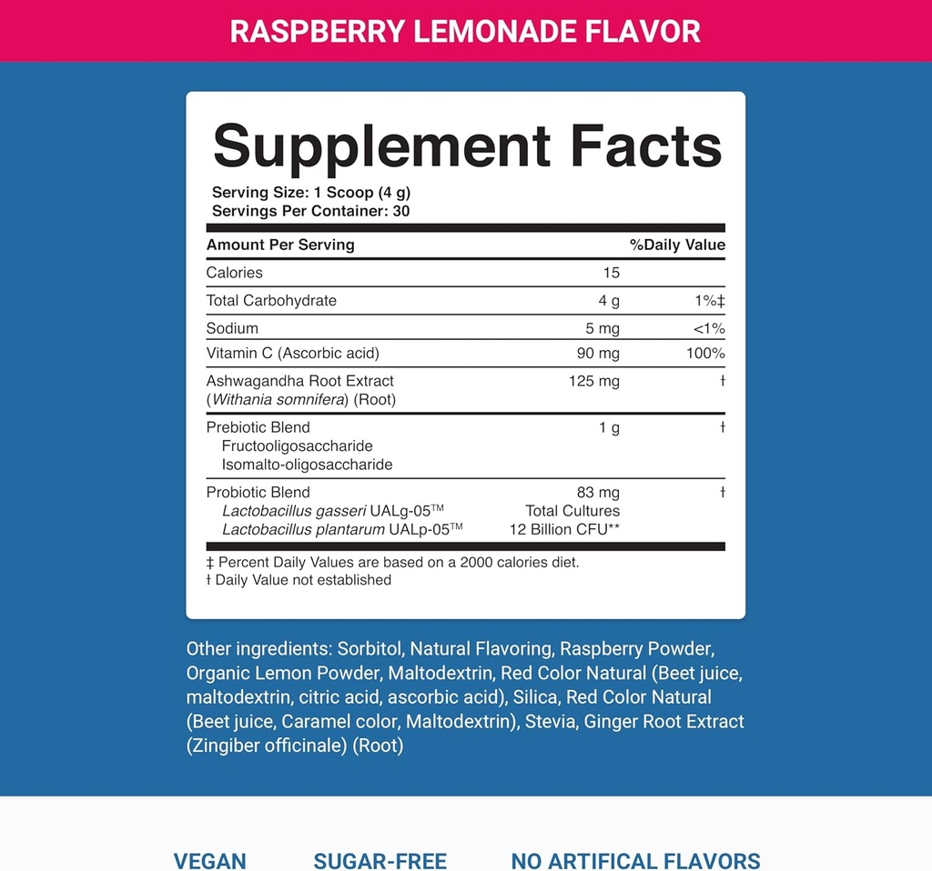 Nighttime Complete by Activated You Daily Wellness Drink for Gut Health with Ashwagandha - Raspberry Lemonade with Prebiotics, Probiotics, Vitamina C - Supports Relaxation & Digestion, Plant-Based