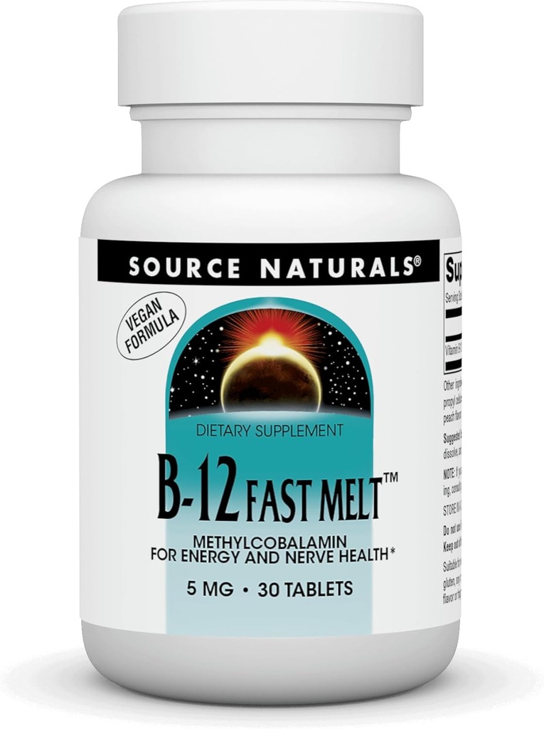 Fuente Naturals Vitamina B-12, apoya la producción de energía* 5 mg - 30 Fast Melt Vegan Formula