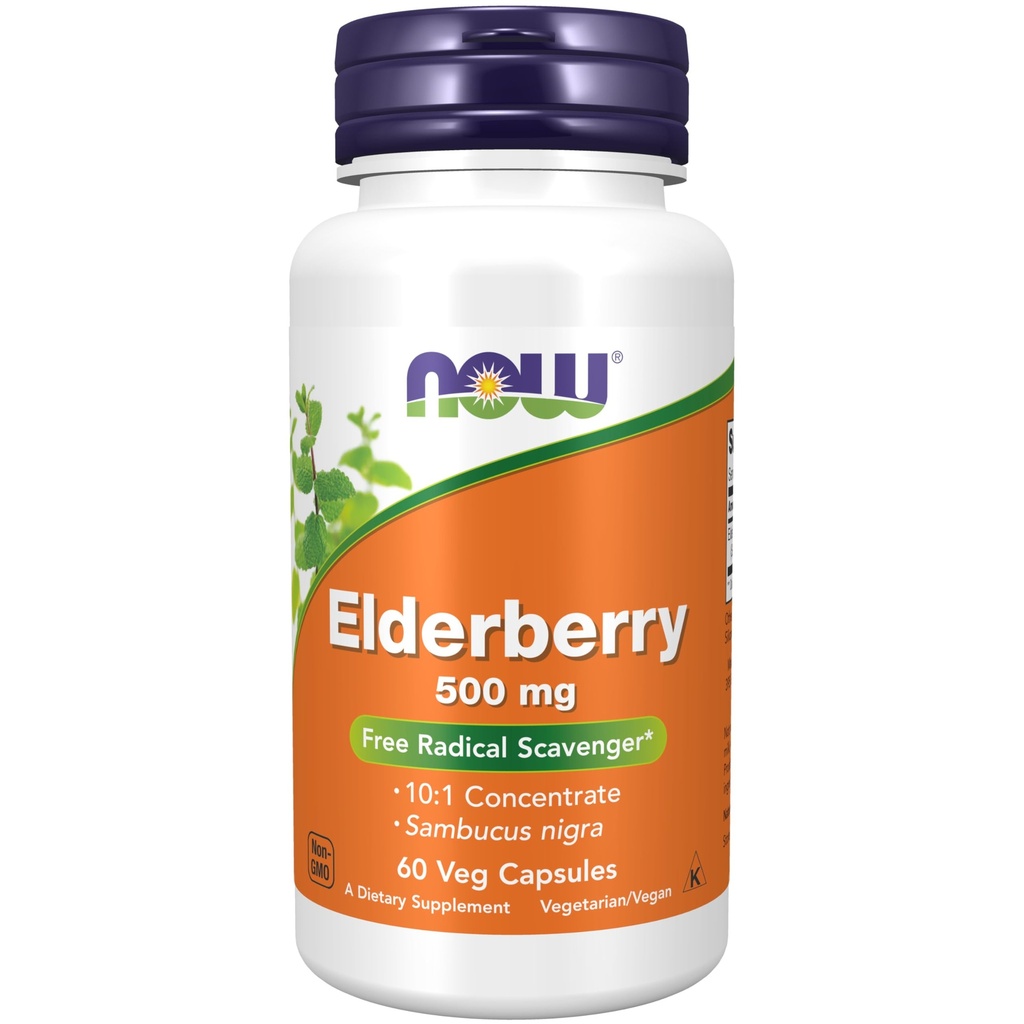 NOW Foods Supplements, Elderberry (Sambucus nigra)500 mg, 10:1 Concentrate, 60 Veg Capsules
