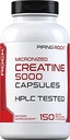 Piping Rock Creatine Monohydrate Capsules ← 5000mg ← 150 Pills ← Suplemento Micronizado para Hombres y Mujeres