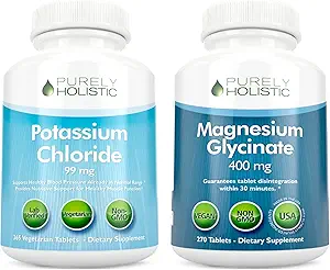 Potasio Chloride 99mg + Magnesium Glycinate 400mg - 365 + 270 Tablets - Vegetarian Bundle - Made in USA