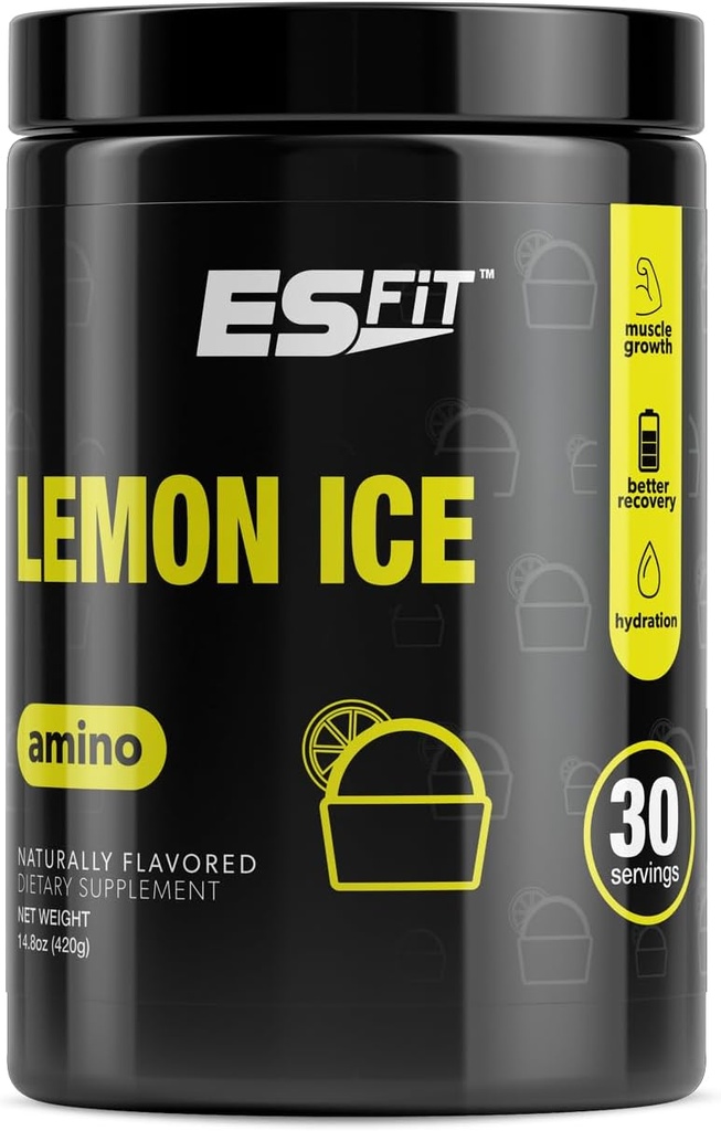 Amino Powder - Pre y Post Workout with Electrolytes - BCAA 2:1:1 Ratio, Aminoácidos, Sabor superior, testado y certificado, Hielo de limón, 30 Servimientos